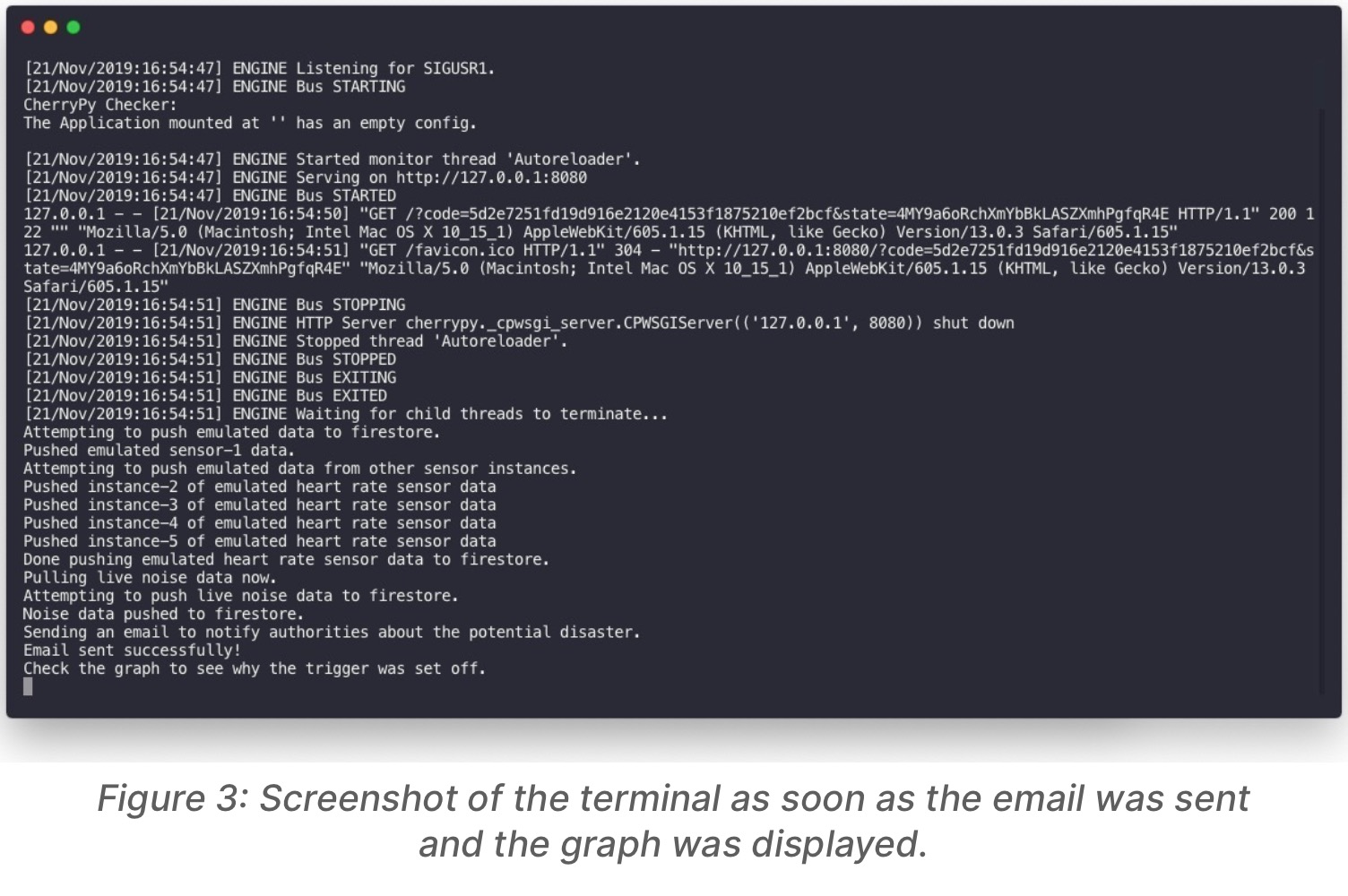 Screenshot of terminal after email was sent